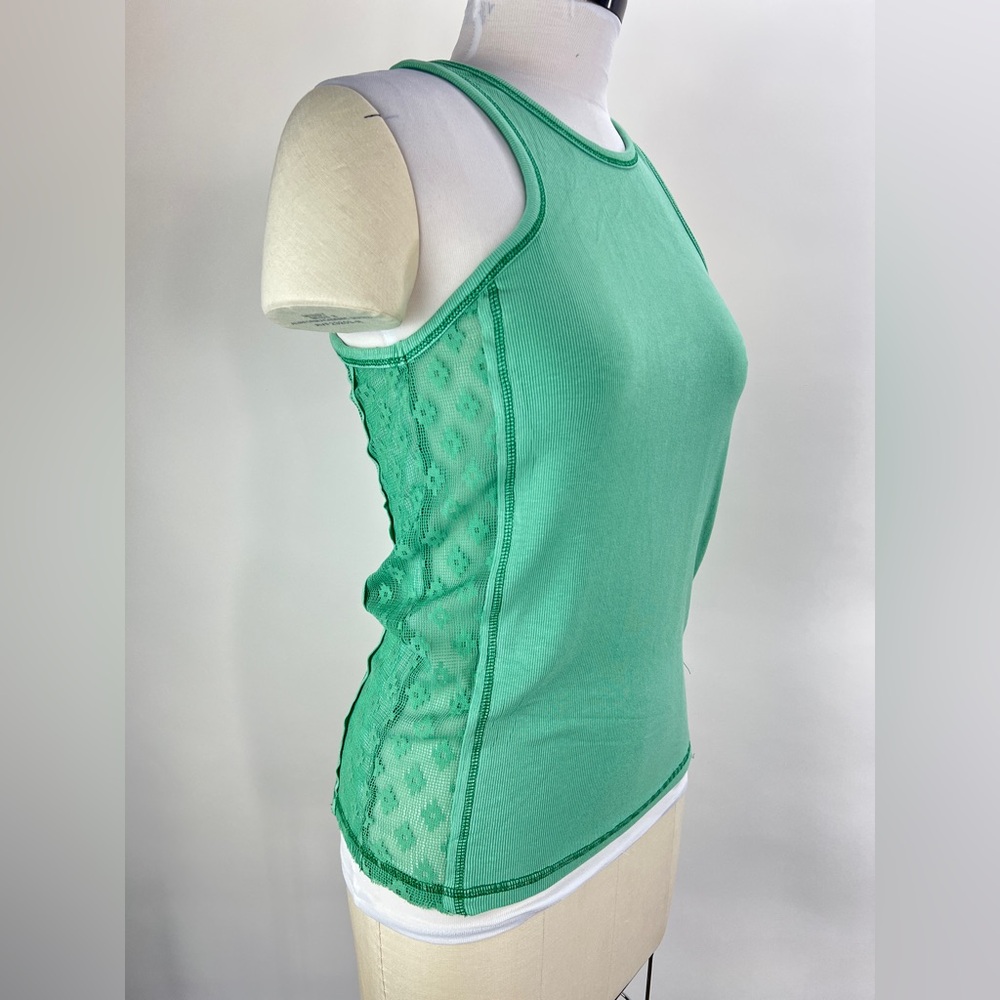303B-GREEN. POL Ribbed Tank Top With Mesh Detail - Picture 6 of 7